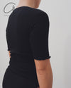 BASERANGE Round neck ruffled ribbed cotton T-shirt TOPA series collection France BAS-TOPA-RB-000-HEI Black